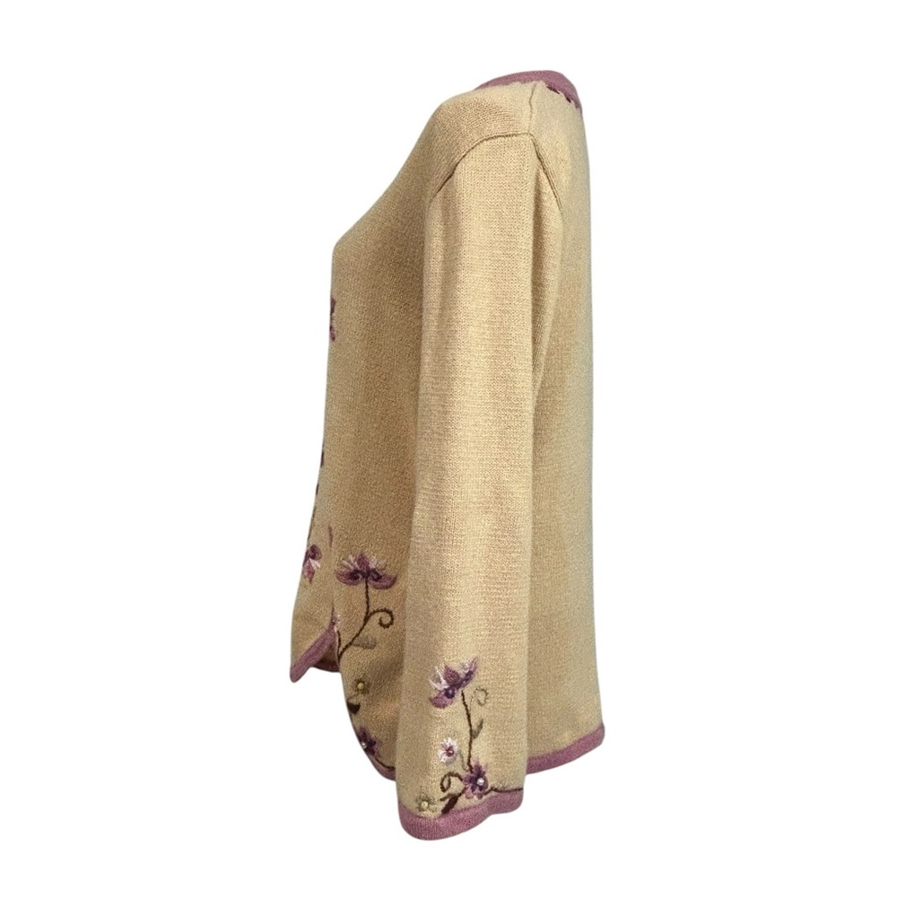 Storybook Knits Irresistible Floral Sweater Zip Neck Nordic Beige Sz Small Vtg - Picture 6 of 12
